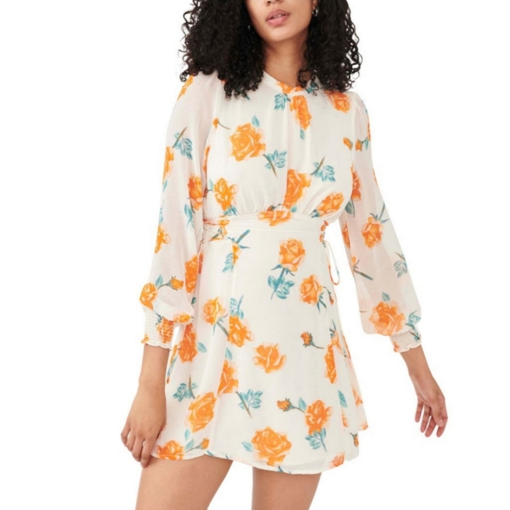 Free People Samantha Lace Up Floral Mini Dress Women's Small Boho Coastal Hippie